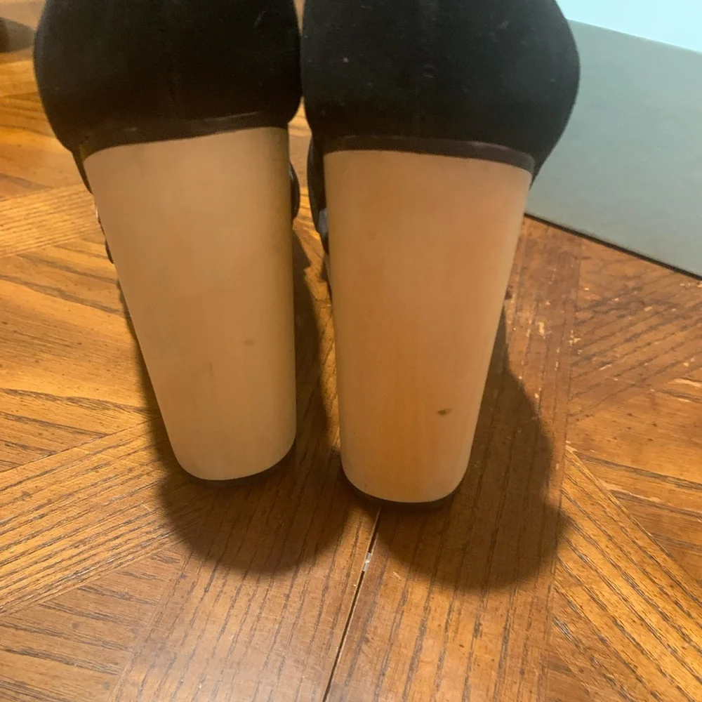 KOOKAI Sz 39 Black Jennifer heels Leather Upper Wooden Platform Heels NWT 🤎 - Picture 4 of 11